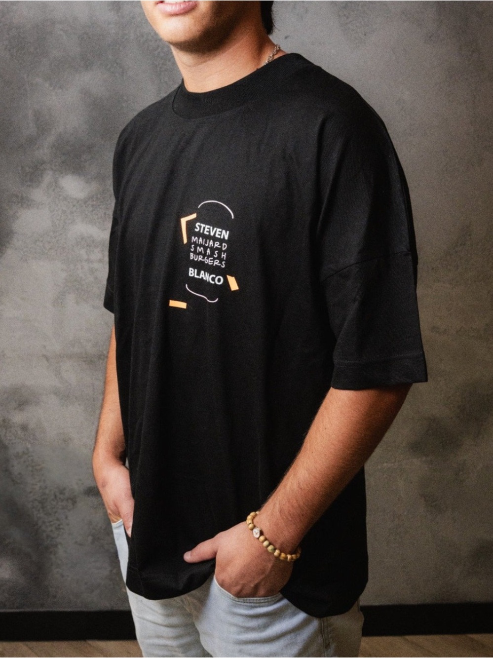 Steven Blanco Hand painted Black Graphic Short-Sleeve Tee